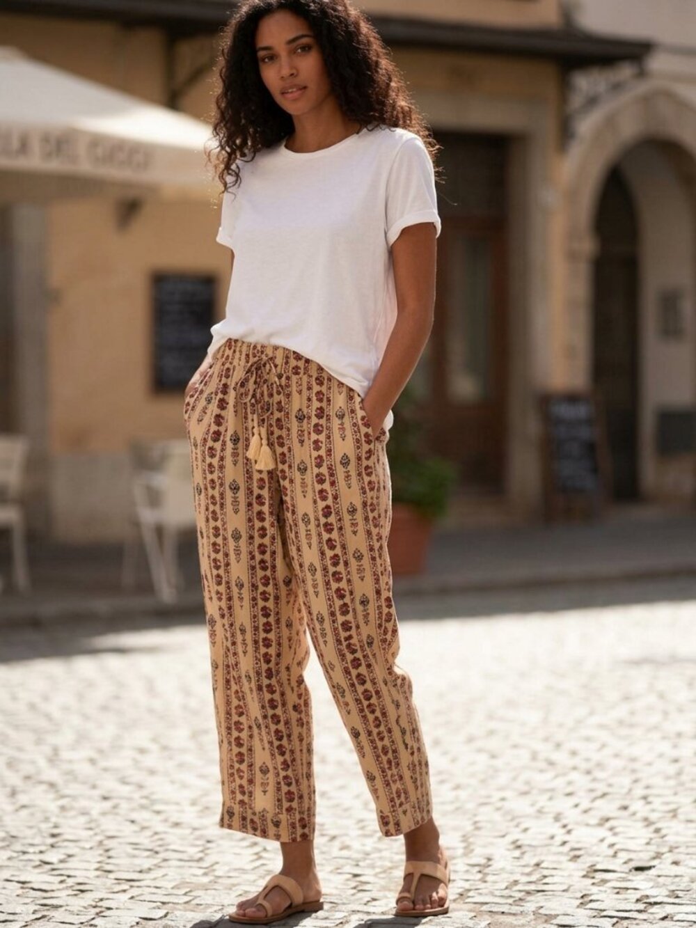 HAUTE HIPPIE India Bohemian Pull-On Straight Leg Cotton Pants Multi Printed L